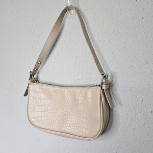 Divided Small Shoulder Purse‎ Adjustable Strap Chain Cream Lizard